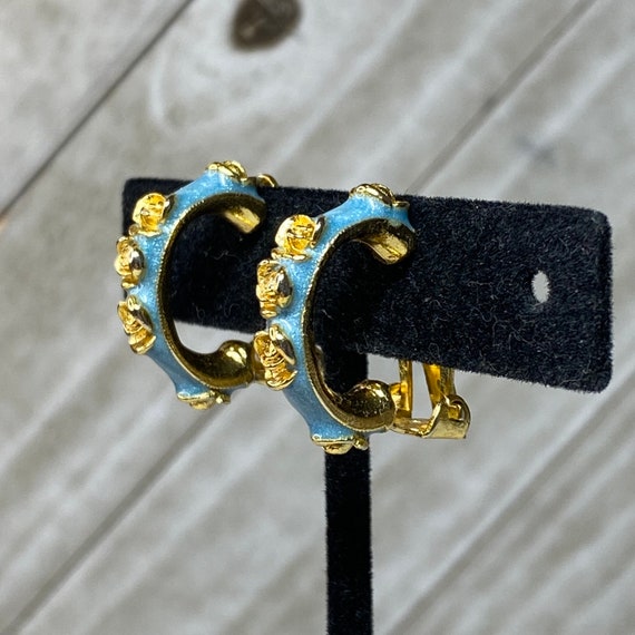 Vintage Orena Paris Clip On Earrings Blue Enamel … - image 7