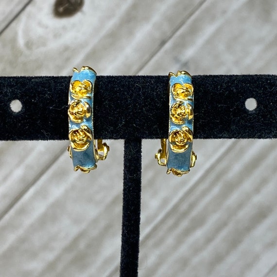 Vintage Orena Paris Clip On Earrings Blue Enamel … - image 5