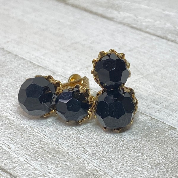 Vintage Vendome Earrings | Black Glass Bead | Clip On