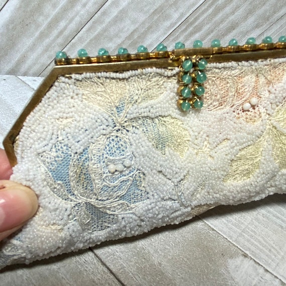 Antique French Beaded Lace Small Clutch Floral 19… - image 3