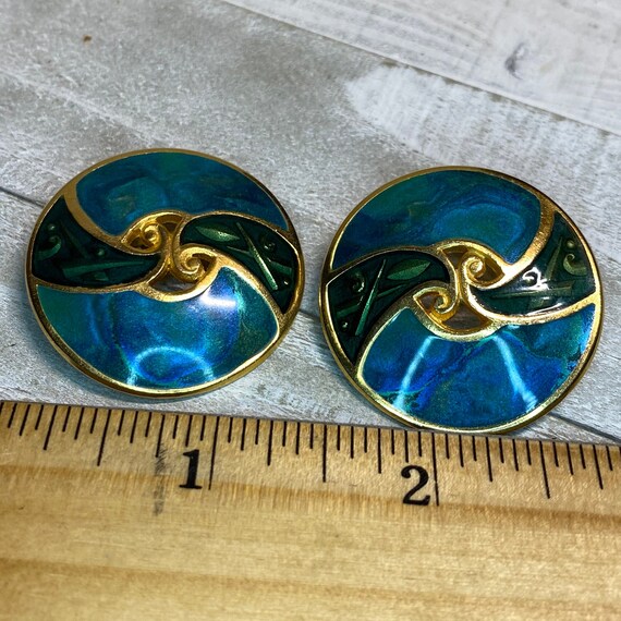 Vintage Berebi Pierced Earrings Blue Green Gold E… - image 5
