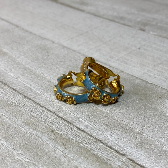 Vintage Orena Paris Clip On Earrings Blue Enamel … - image 3