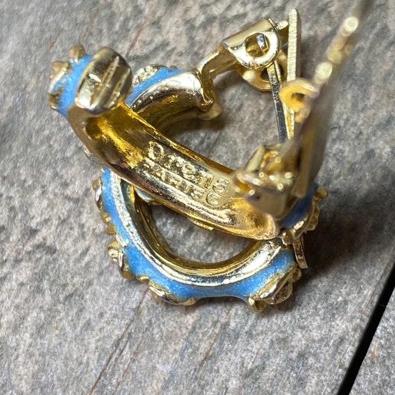 Vintage Orena Paris Clip On Earrings Blue Enamel … - image 4