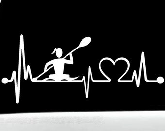 Girl Kayak Heartbeat Lifeline Monitor Decal Sticker | Kayaking Decals