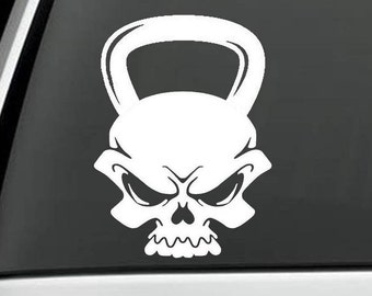 B1010 Kettlebell Skull Decal Sticker Car Truck SUV Van Crossfit fitness exercise