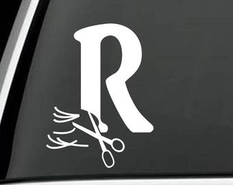 Letter R Scissors Hair Stylist Hairdresser Hairstylist Decal Sticker | E1066
