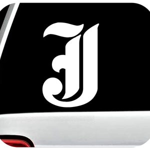 Old English Letter J | Personalized Initial Decal | Diploma Style Lettering Font | Vinyl Lettering Stickers
