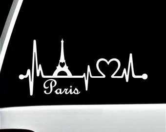 Eiffel Tower Paris France Heartbeat Lifeline Decal Sticker for Car Window | BG 564