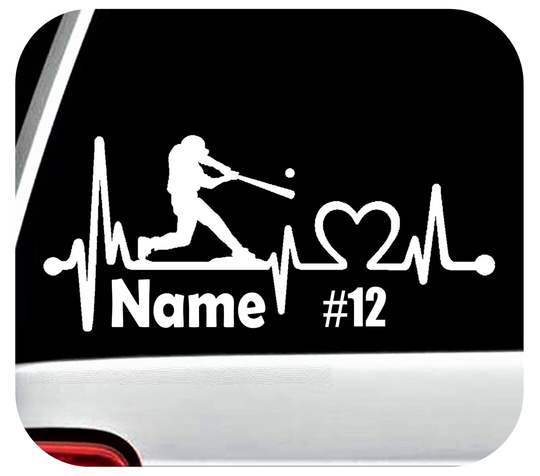 Custom Personalized Baseball Guy Batter Heartbeat Lifeline Decal ...