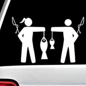 Fishing Decal for Car | Fish Like A Girl Decal | Girl and Guy Funny Fishing Decal Sticker | Fishing Gifts | Fishing Gifts for Women  | L1044