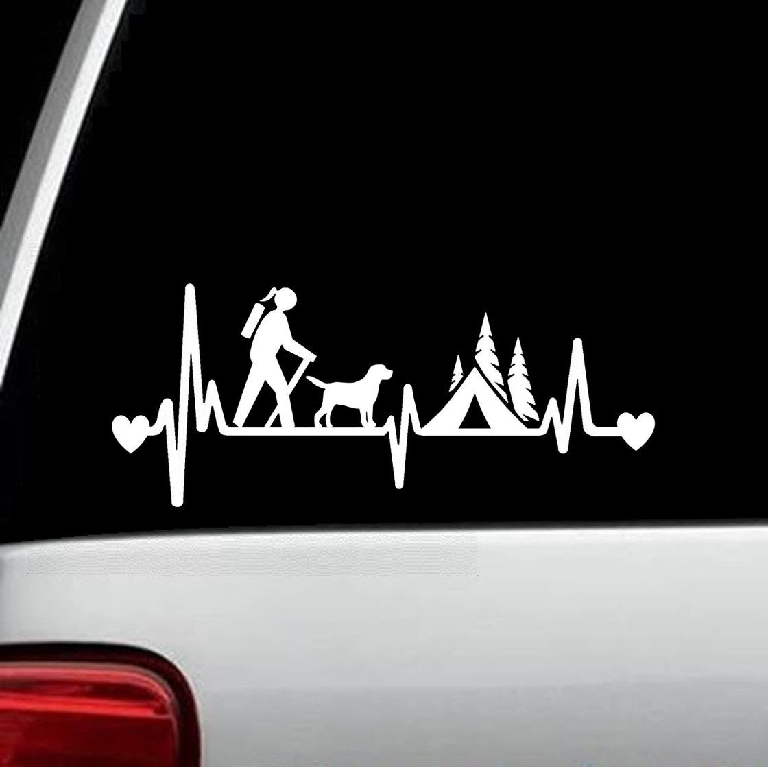 Girl Hiker Camper With Dog Camping Tent Heartbeat Lifeline Decal ...