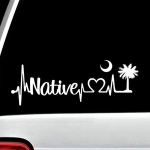 South Carolina Native Palmetto Decal | Native Palmetto Heartbeat Lifeline Sticker for Car Window | Beach Vacation Gift Accessory | BG 133