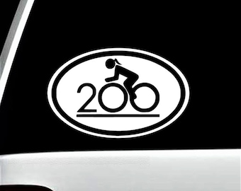 Bicycling Cycling 200 Mile Bike Race Decal Sticker Oval Fitness Club Triathalon Exercise Art B1136A