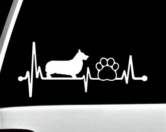 Corgi Heartbeat Lifeline Dog Paw Decal Sticker for Car Window 8 Inch BG 149