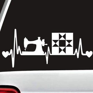 Sewing Machine Quilting Block Heartbeat Decal Sticker for Car Window | BG 794
