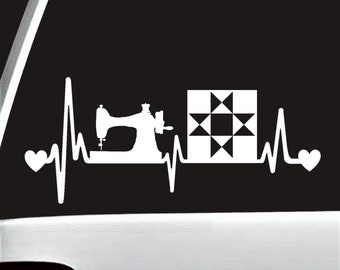 Sewing Machine Quilting Block Heartbeat Decal Sticker for Car Window | BG 794