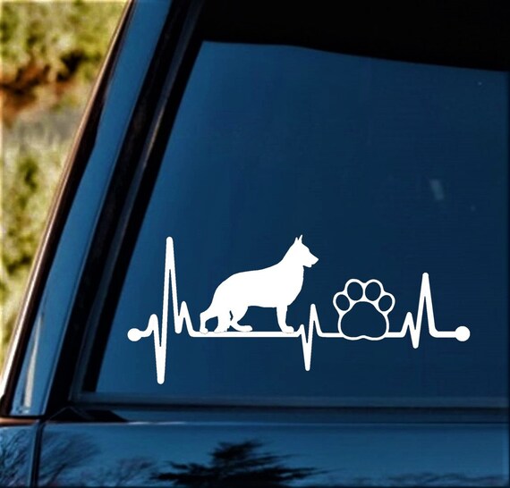 German Shepherd Pet Paw Heartbeat Lifeline Dog Decal Sticker Car Laptop BG139