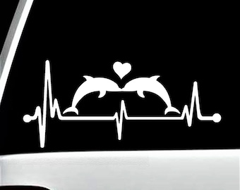 Dolphins Kissing Heartbeat Lifeline Autocollant Decal pour vitre de voiture | Décalcomanie dauphin pour | de coupe BG 662