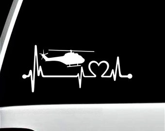 Helicopter Heartbeat Lifeline Decal Sticker | Gift for Military Veteran Pilot | K1165