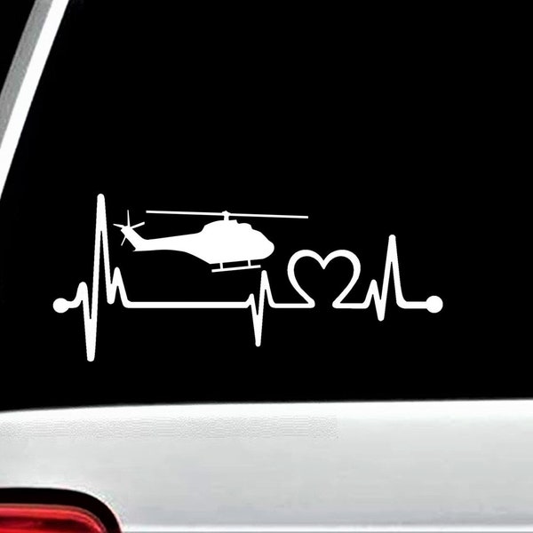 Helicopter Heartbeat Lifeline Decal Sticker | Gift for Military Veteran Pilot | K1165