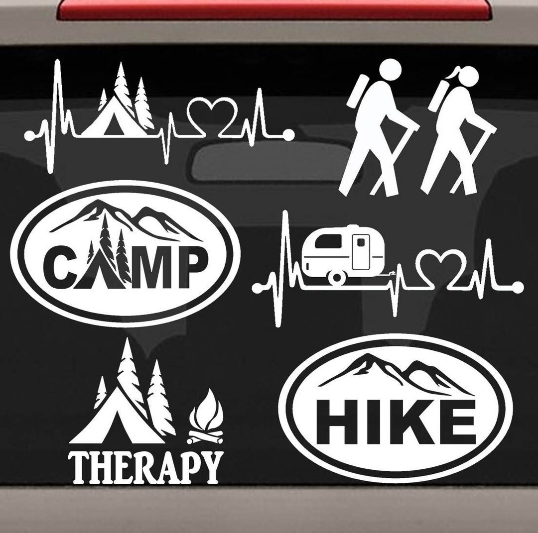 6-count Camper Hiker Travel Trailer Tent Heartbeat Decal Sticker Set ...