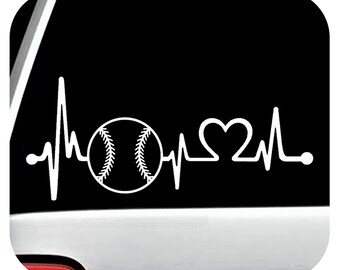 Baseball Softball Heartbeat Lifeline Decal Sticker | K1103