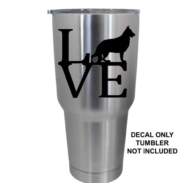 2-PACK German Shepherd LOVE Dog Decal Sticker for Yeti Rtic Rambler Ozark Stainless Tumbler Cup Decal