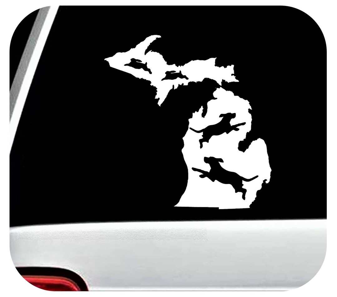 Michigan Beagle Dog Chasing Rabbit Decal Sticker for Car Window Laptop ...