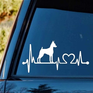Min Pin Miniature Pinscher Heartbeat Lifeline Dog Decal Sticker for Car Window for Car Truck SUV Van Window or Laptop M1151