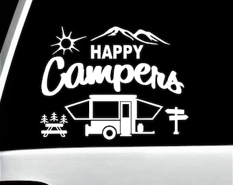 Happy Campers Pop-up Camper Popup Camping Decal Sticker for Car Window Bucket BG 638