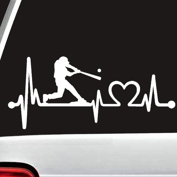 Baseball Guy Batter Heartbeat Lifeline Decal Sticker for Car Window | K1075