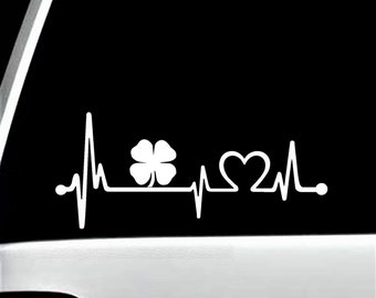 Four Leaf Clover Decal Sticker for Car Window | Clover Heartbeat Lifeline | BG 680