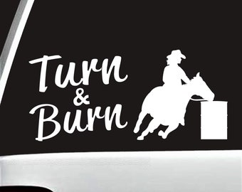 Turn & Burn Girl Barrel Racing Quarter Horse Decal Sticker for Car Window | Women's Barrel Racing Decal | BG 808