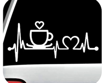 Coffee Lover Decal | Coffee Cup Heartbeat Lifeline Decal for Car Window | Coffee Theme Decal | Unique Gift for Coffee Lover