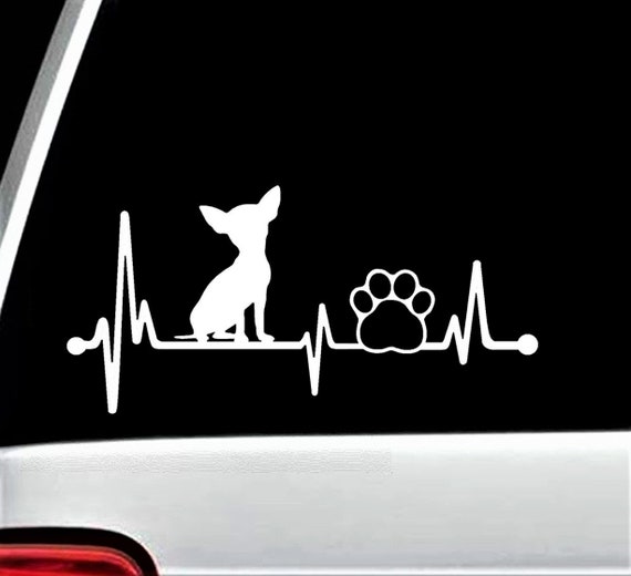 Chihuahua Heartbeat Paw Lifeline Decal Sticker for Car Window 8 Inch BG 134