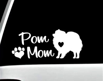 Pomeranian Pom Mom Heart Paw Decal Sticker for Car Window 8 Inch BG 297