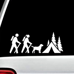 Hiking Camping Couple with Dog Camping Tent Decal Sticker for Car Window BG 402