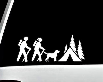 Hiking Camping Couple with Dog Camping Tent Decal Sticker for Car Window BG 402