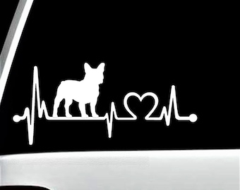Frenchie Decal for Car | French Bulldog Frenchie Heartbeat Lifeline Dog Decal Sticker | K1028