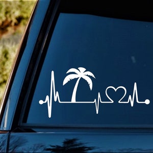 Palm Tree Heartbeat Lifeline Vacation Decal Sticker Palm Tree Decal for Car Surf Sand Sun Beach Ocean K1016 image 3