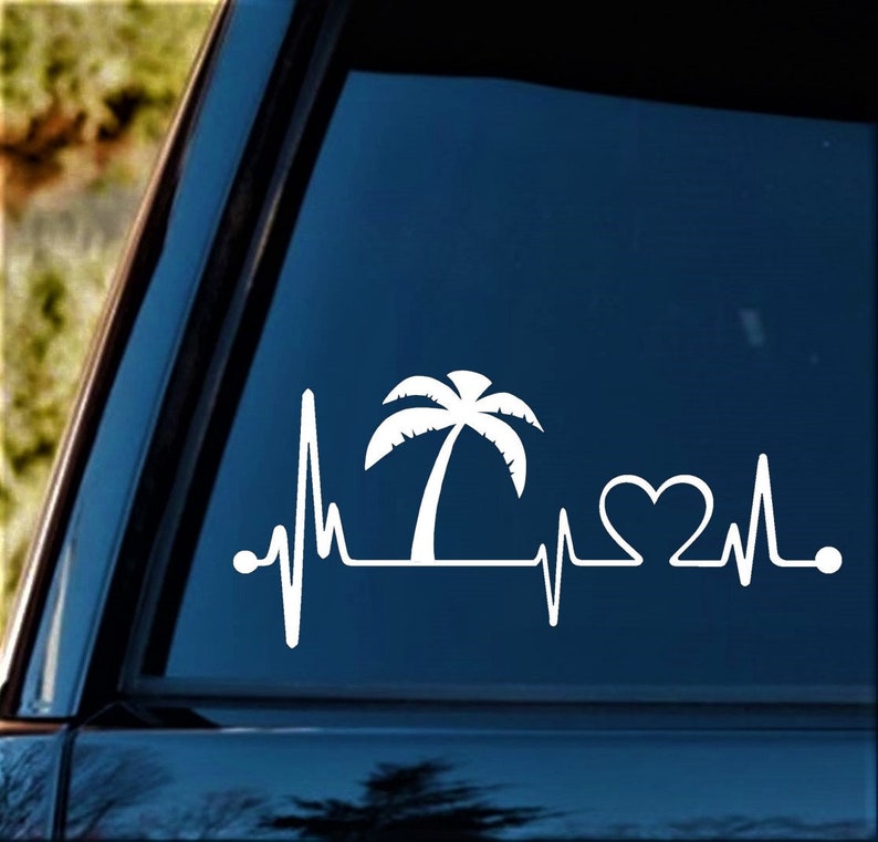 Palm Tree Heartbeat Lifeline Vacation Decal Sticker Palm Tree Decal for Car Surf Sand Sun Beach Ocean K1016 image 3