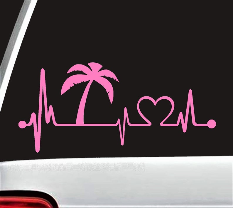 Palm Tree Heartbeat Lifeline Vacation Decal Sticker Palm Tree Decal for Car Surf Sand Sun Beach Ocean K1016 image 2