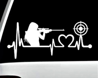 Gun Girl Target Practice Heartbeat Lifeline Decal Sticker K1100