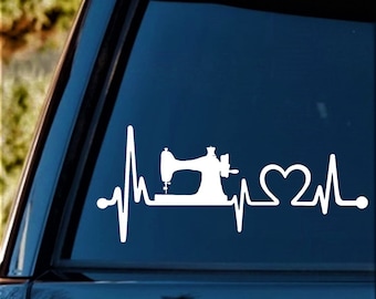 Sewing Machine Heartbeat Lifeline Decal | Love To Sew and Quilt Sticker