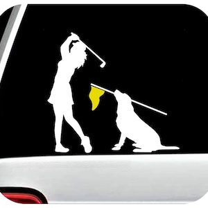 Ladies Golf Girl Decal Golfing Flag Pole Dog for Car Window 5 Inch | Golfer Decal Sticker | Golf Decal Accessory