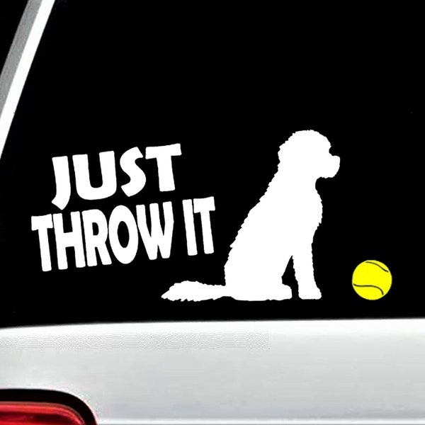 Just Throw It Doodle Labradoodle Tennis Ball Dog Decal Sticker | BG 676