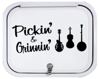 Sticker musique bluegrass, banjo, violon et mandoline pour pick and Grin