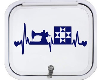 Sewing Machine Quilting Block Heartbeat Decal Sticker for Car Window | BG 794