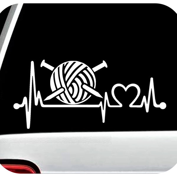 Love to Knit Knitting Needles Yarn Heartbeat Decal Sticker for Car Window | BG 904