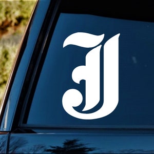 Old English Letter Decal | Personalized Monogram Initial Decal | Diploma Style Lettering Font | Vinyl Letter Stickers